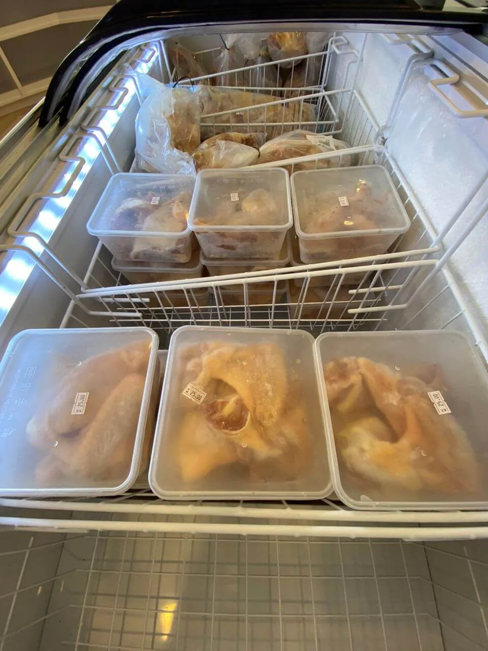 Freshly packed chicken in the chiller